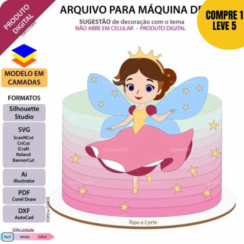 Arquivo de Corte Fadinha Princesa Topo de Bolo -57