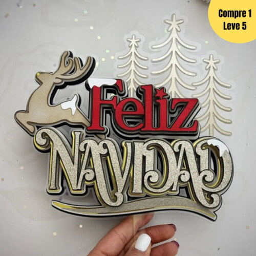 Arquivo de Corte Feliz Navidade Topo de Bolo - 489