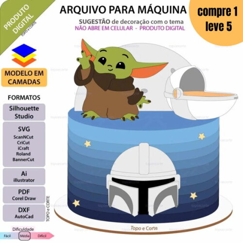 Arquivo de Corte Grogu Yoda Baby Topo de Bolo -1426