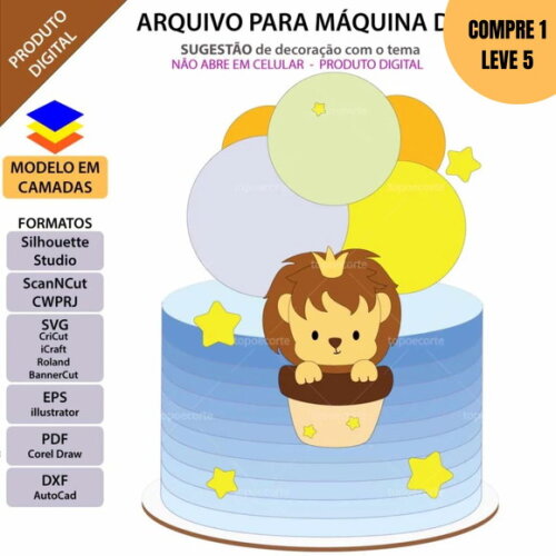 Arquivo de Corte Leãozinho Balão Topo de Bolo -2649
