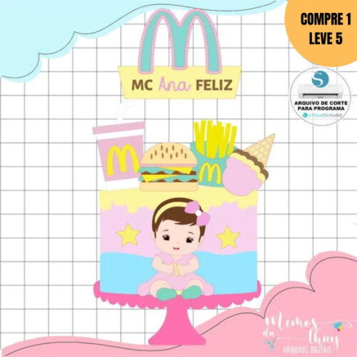 Arquivo de Corte Mc Donalds Rosa Topo de Bolo -2624