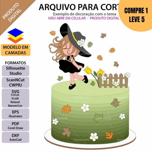 Arquivo de Corte Menina no Jardim Vento Topo de Bolo -2167