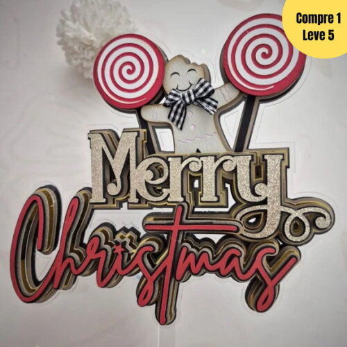 Arquivo de Corte Merry Christmas Biscoito Topo de Bolo - 485