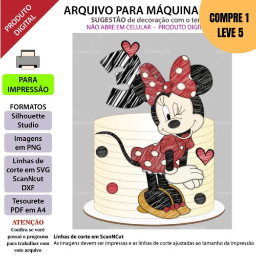 Arquivo de Corte Minnie Rabiscada Topo de Bolo -2155