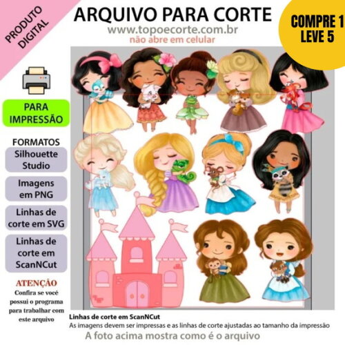 Arquivo de Corte Princesas Cute Topo de Bolo -50
