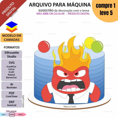 Arquivo de Corte Raiva Divertida Mente Topo de Bolo -1431