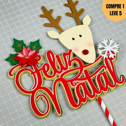 Arquivo de Corte Topo de Bolo Rena Feliz Natal - 236