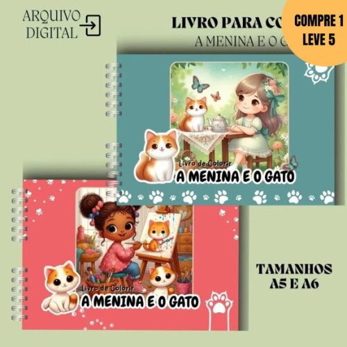 Arquivo Digital a Menina e o Gato Livro de Colorir -3884