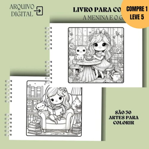 Arquivo Digital a Menina e o Gato Livro de Colorir -3884