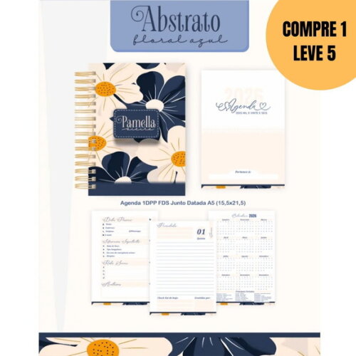 Arquivo Digital Abstrato Floral Azul Agendas -5783