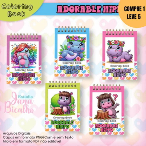 Arquivo Digital Adorable Hippo Livros de Colorir -3276