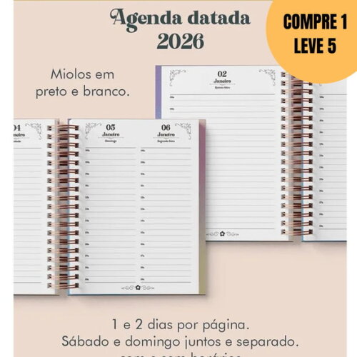 Arquivo Digital Agenda 2026 Preto e Branco Wire-o -4782