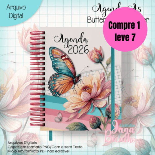 Arquivo Digital Agenda A5 Butterfl And Flower -6456
