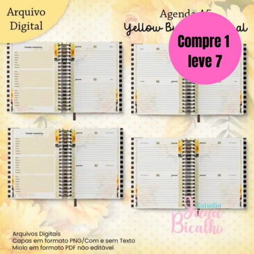 Arquivo Digital Agenda A5 Yellow Butterfly Floral -6455