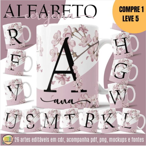 Arquivo Digital Alfabeto Cerejeira Estampas Canecas -4614