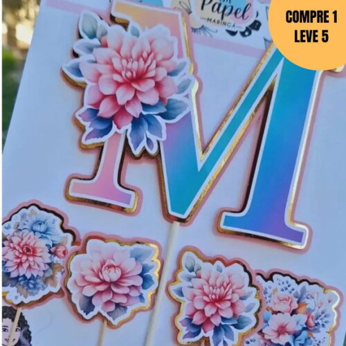 Arquivo Digital Alfabeto Floral Topo de Bolo -1502