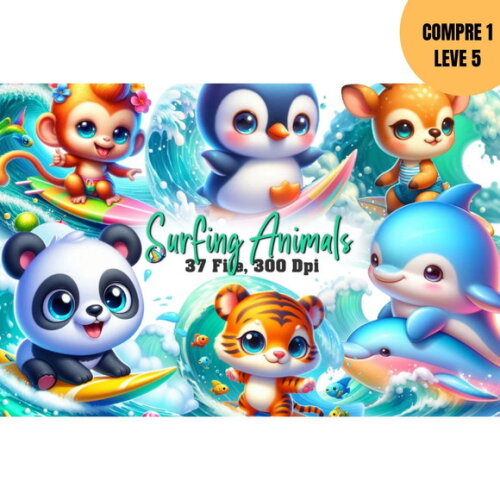 Arquivo Digital Animais Surfando Kit Digital -4224