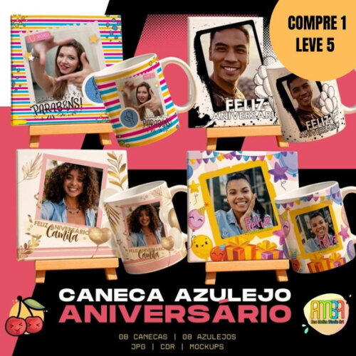 Arquivo Digital Aniversário Foto Artes para Caneca -5071