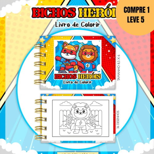 Arquivo Digital Bichinhos Herois Mini Livro Colorir -5258