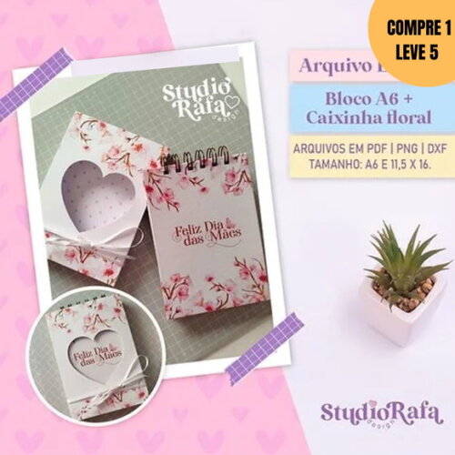 Arquivo Digital Bloco A6 + Caixa Floral -3164