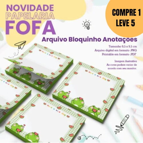 Arquivo Digital Bloquinho 95x95mm Frog With Watermelon -5538
