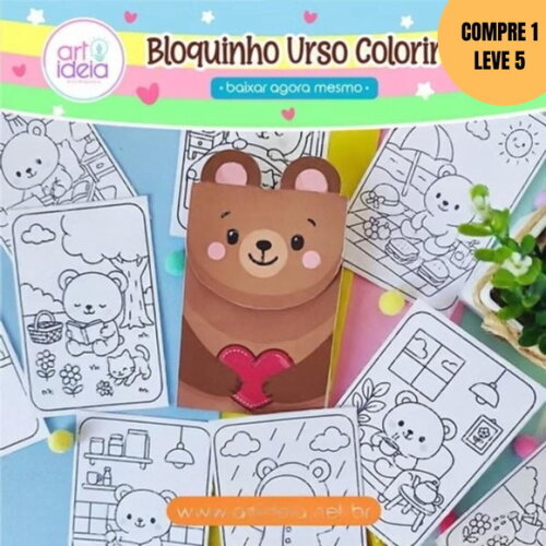 Arquivo Digital Bloquinho Urso para Colorir -4089