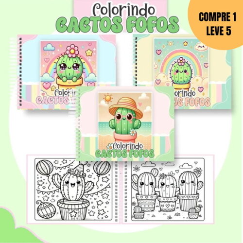 Arquivo Digital Cactos Fofos Livro para Colorir -1728