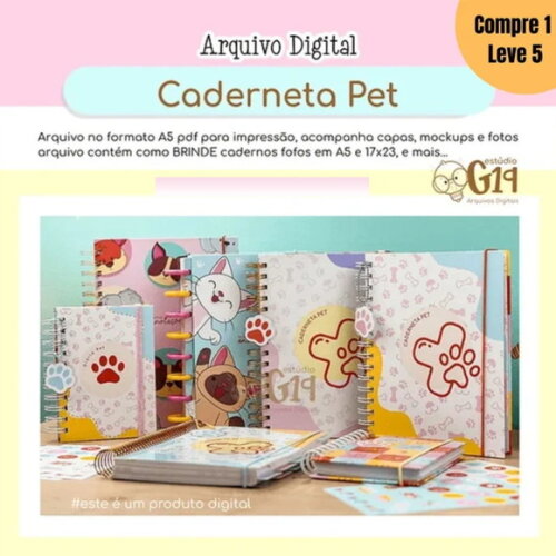 Arquivo Digital Caderneta Pet+ Cadernos Cat e Dog - 1162