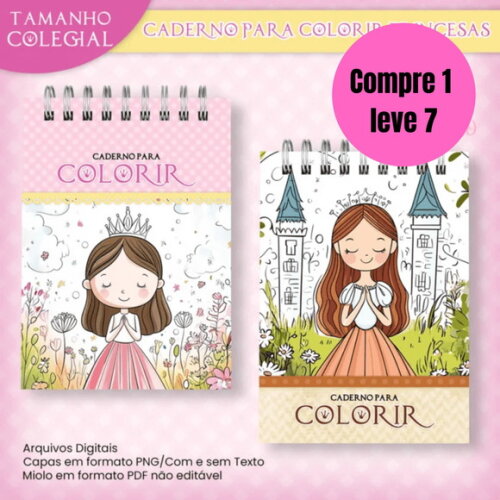 Arquivo Digital Caderno Colegial Colorir Princesas -6474