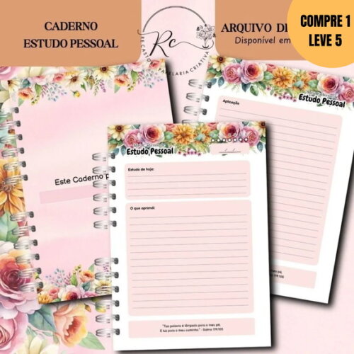 Arquivo Digital Caderno Estudo Pessoal Floral Rosa -3893