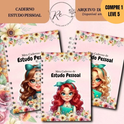 Arquivo Digital Caderno Estudo Pessoal Floral Rosa -3893