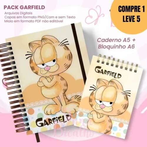 Arquivo Digital Caderno Pautado A5+bloquinho Garfield -5319