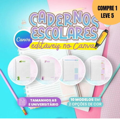 Arquivo Digital Cadernos Escolares Editáveis no Canva -1519