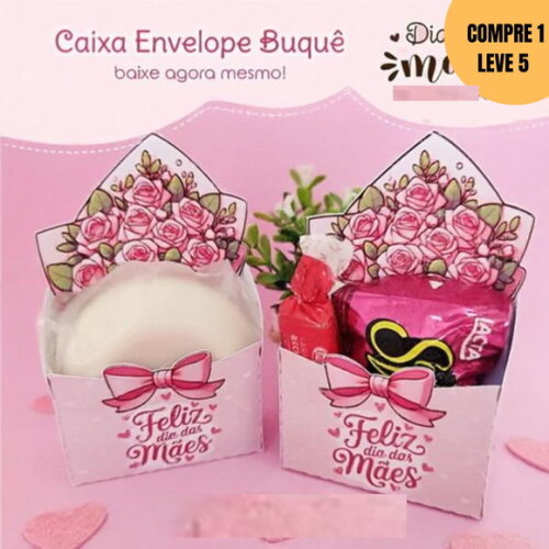 Arquivo Digital Caixa Envelope Buquê Dia das Mães -3240