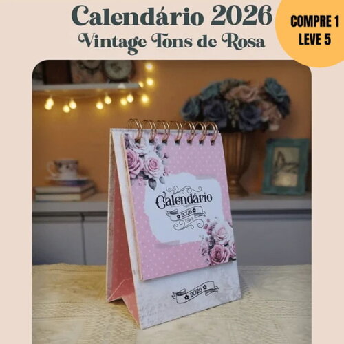 Arquivo Digital Calendário 2026 Vintage Tons de Rosa -4471