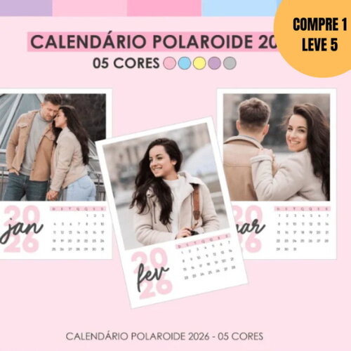 Arquivo Digital Calendário Polaroid 2026 5 Cores -6087