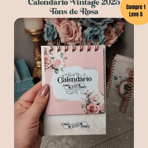 Arquivo Digital Calendário Vintage 2025 Tons de Rosa -562
