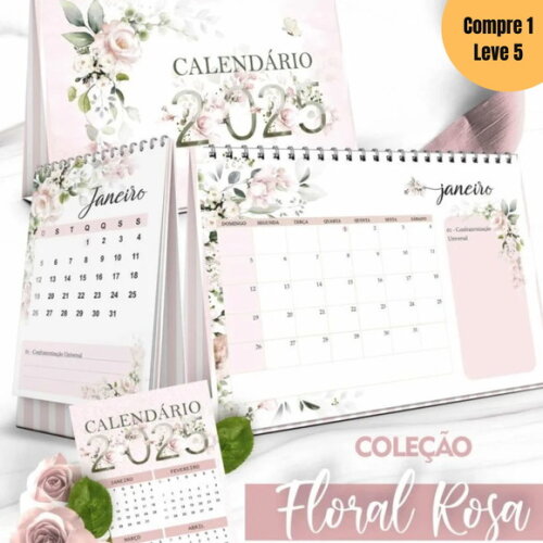 Arquivo Digital Calendários 2025 Coleção Floral Rosa -557