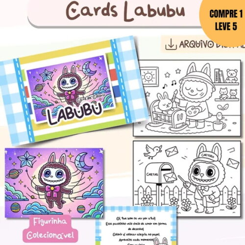 Arquivo Digital Cards para Colorir Monstrinho Labubu -3648