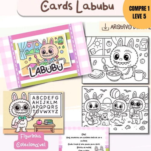 Arquivo Digital Cards para Colorir Monstrinho Labubu -3648