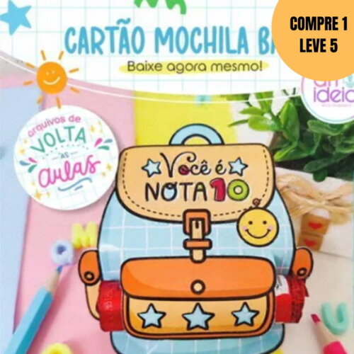 Arquivo Digital Cartão Mochila Baton Volta às Aulas -6297