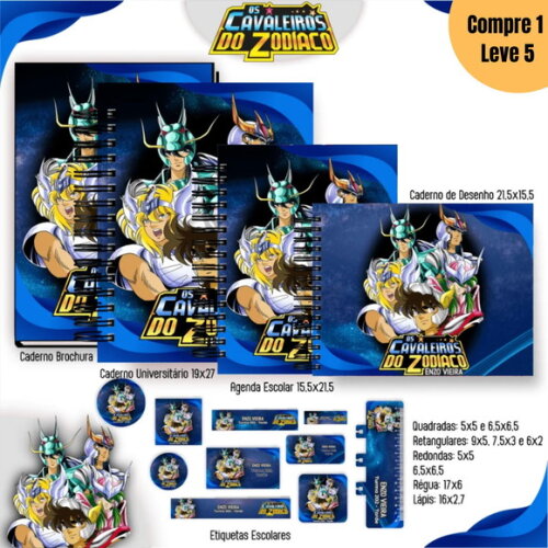 Arquivo Digital Cavaleiros do Zodiaco Kit Escolar 2025 -1021