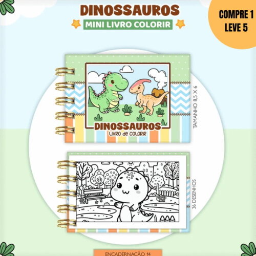 Arquivo Digital Chaveiro Dinossauros Mini Livro Colorir-3644