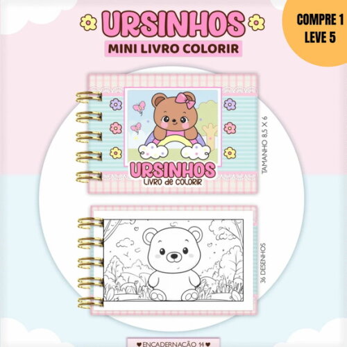 Arquivo Digital Chaveiro Ursinha Mini Livro Colorir -3805