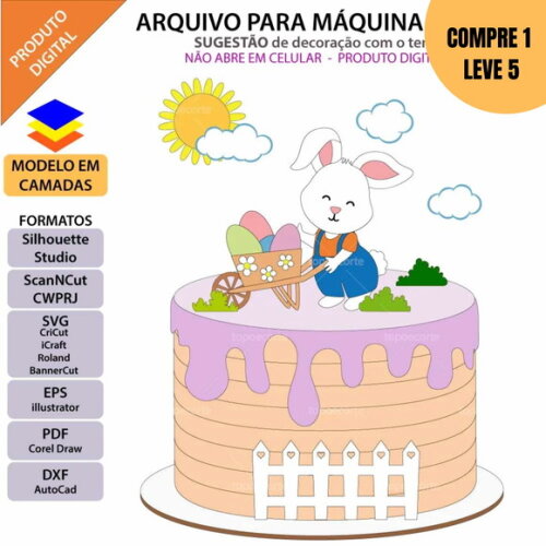 Arquivo Digital Coelhinho Carrinho de Mão Topo de Bolo -2109
