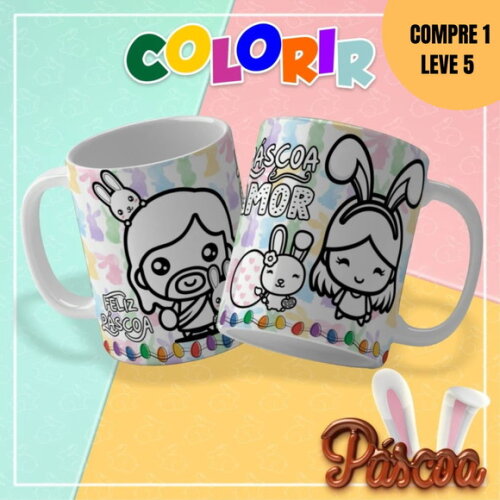 Arquivo Digital Colorir Páscoa 2025 Artes para Canecas -2429