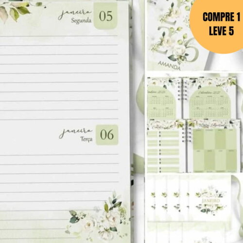 Arquivo Digital Combo 6 Agendas 2026 Floral Rosas Brancas