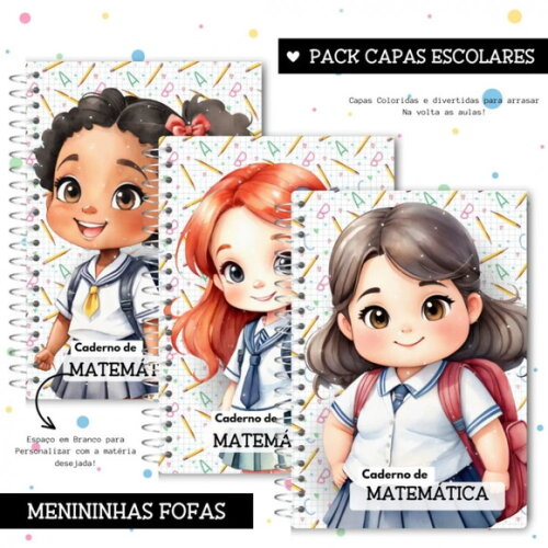 Arquivo Digital Combo Capas Escolares Cute Aquarela -588