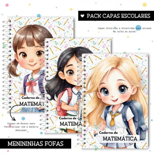 Arquivo Digital Combo Capas Escolares Cute Aquarela -588