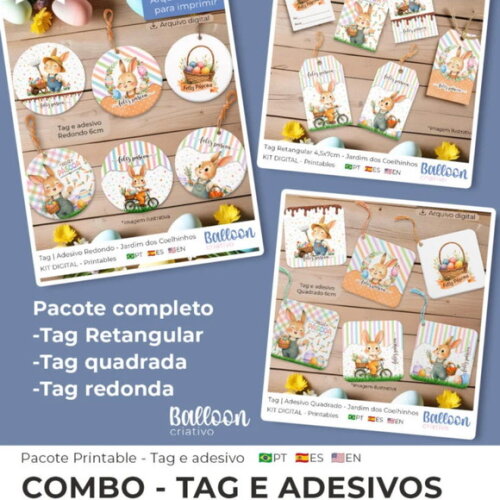 Arquivo Digital Combo Tag e Adesivo Coelhinhos -2605
